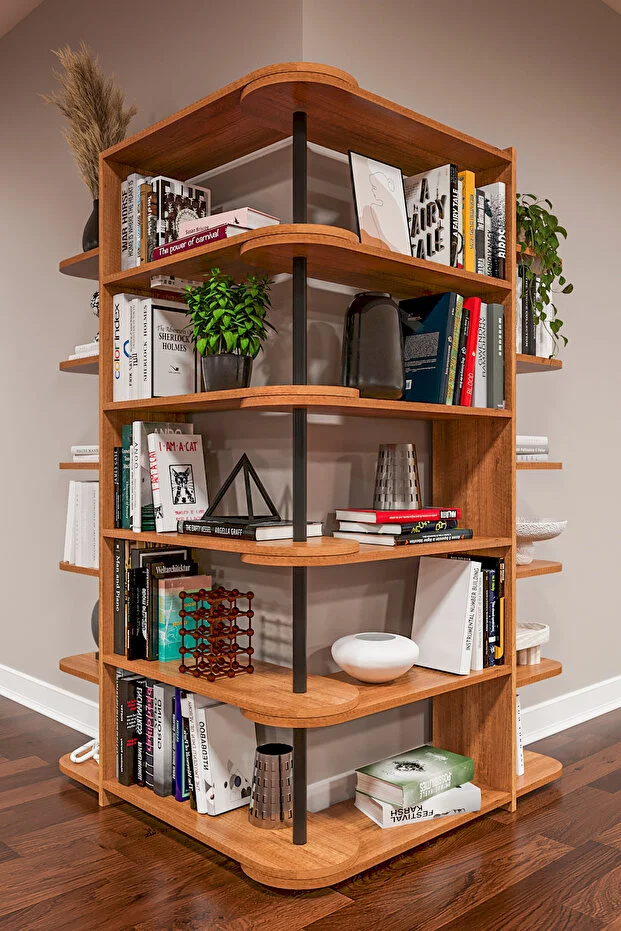 Duvar/Köşe Modüler Kitaplık – 176 cm Geniş Ünite, 17 Raflı Salon & Ofis Kitaplığı